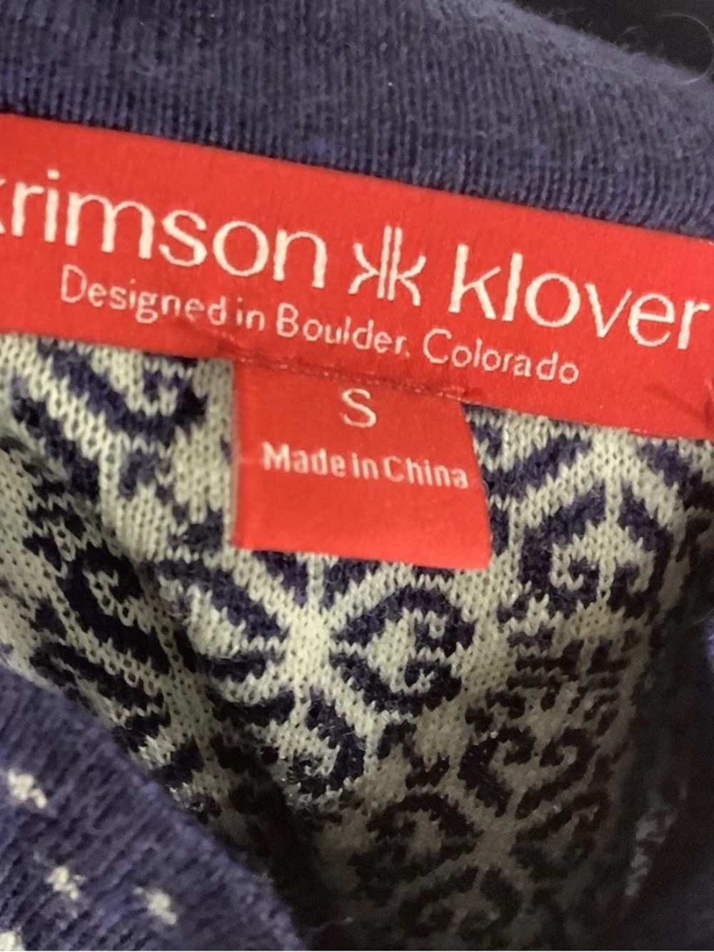 Krimson Klover Women's Sz S 100% Merino Wool Quarter Zip Alpine Sweater Blue - Picture 6 of 8